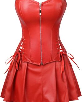 Grebrafan Women’s Faux Leather Gothic Punk Zipper Corset Skirt