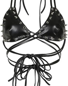 Rave PU Leather Crop Top Bra for Women’s Party Outfits