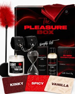 Pleasure Box – Sexy Couples Intimacy Game and Gift Set – 30 Scratch-Off Adventures with Bedroom Accessories – Anniversary, Valentine’s, Honeymoon Gift for Him and Her