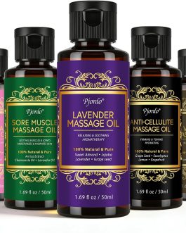5 Pack Massage Oil for Massage Therapy, Lavender, Vanilla, Sore Muscle, Syringa & Anti Cellulite Massage Oil Kit for Relaxing Muscle & Soothing The Body, Home Spa Gift for Her Him