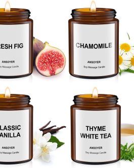 4PCS Massage Candles for Massage Therapy -Soy +Hemp Seed Oil, Body Oil Lotion Candle- Gift Set-18.08OZ (Lavender, Rum Raisins, Coffee Vodka, Tobacco Vanilla)