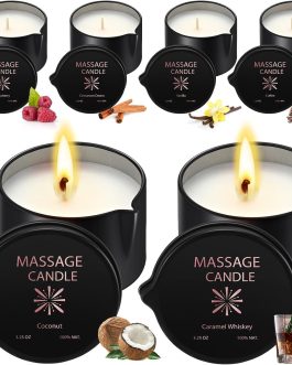 Nuanchu 4 Pcs 6 oz Massage Oil Candle, Ignite Low Temp Scented Body Oil Candles for Massage Therapy Soy Based Christmas Home Gift Spa Use 4 Scent