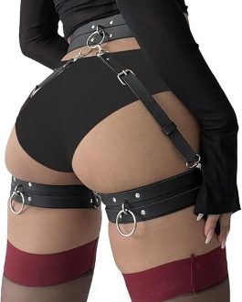 Punk Leather Thigh Harness and Waist Garter Belt for Women