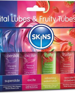 SKINS Sex Lube Set – Water Based Lube, Tingle Lube and a Silicone Lubricant, with 3 Flavored lubes for Couples – Vital Personal Lubricants & Anal Lubricant Set with Fruity Edible Lubes