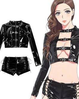 Women’s Metallic Faux Leather Gothic Rave Costume Set