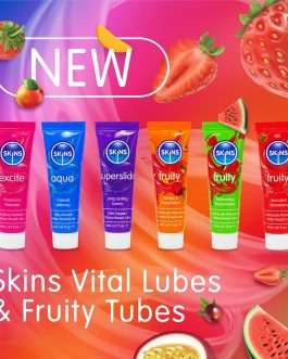 SKINS Sex Lube Set – Water Based Lube, Tingle Lube and a Silicone Lubricant, with 3 Flavored lubes for Couples – Vital Personal Lubricants & Anal Lubricant Set with Fruity Edible Lubes